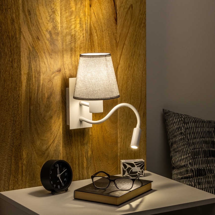 Brilagi - LED Joustava seinävalaisin NUBILA 1xE27/25W/230V + LED/3W valkoinen/harmaa