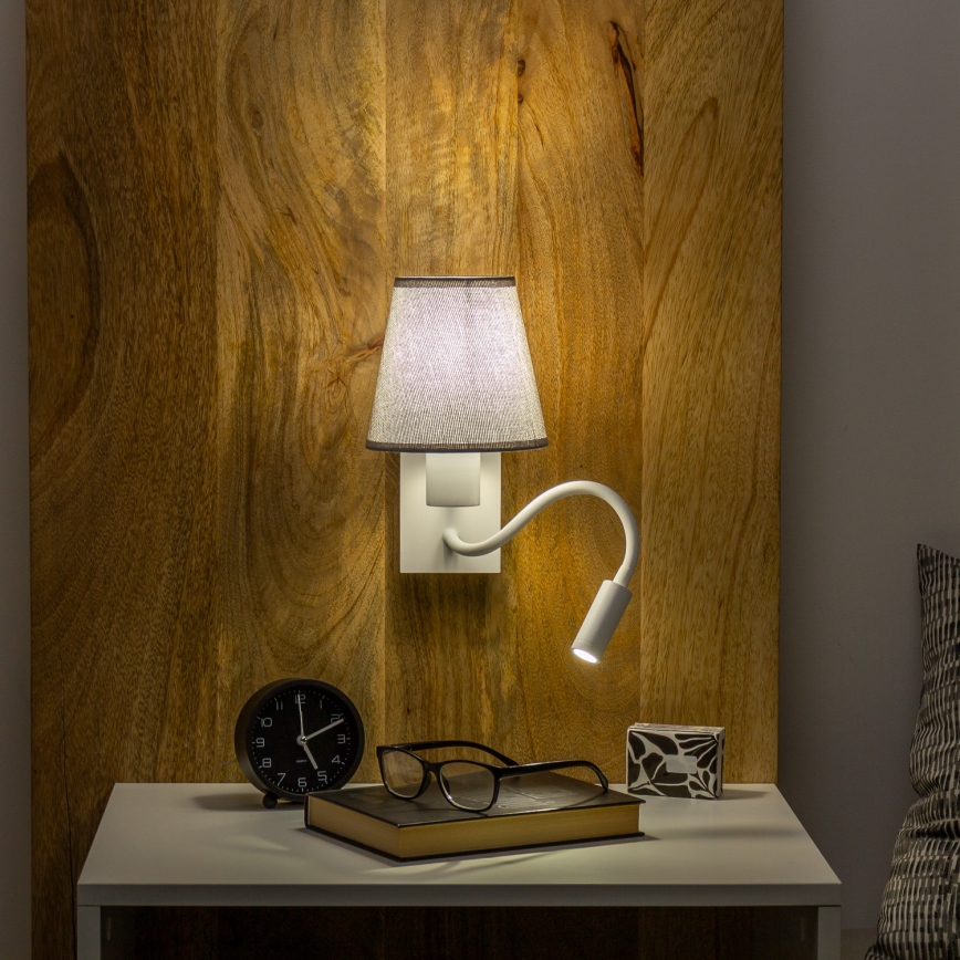 Brilagi - LED Joustava seinävalaisin NUBILA 1xE27/25W/230V + LED/3W valkoinen/harmaa