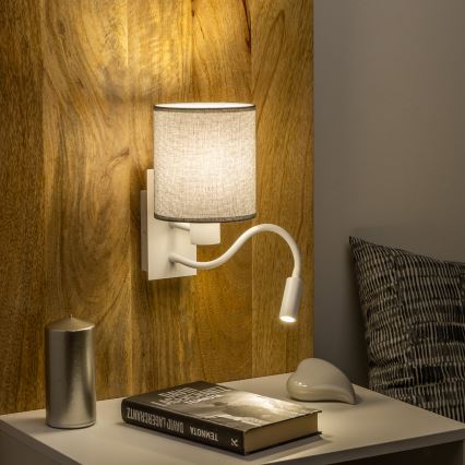 Brilagi - LED Joustava seinävalaisin NUBILA 1xE27/25W/230V + LED/3W valkoinen/harmaa