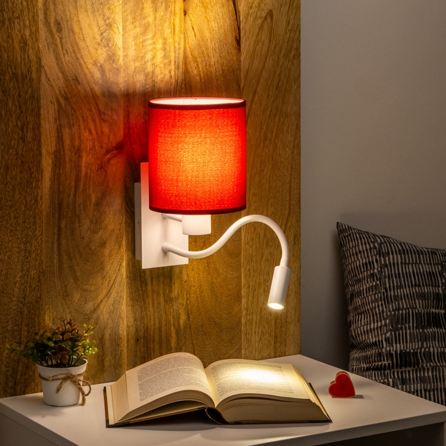 Brilagi - LED Joustava seinävalaisin NUBILA 1xE27/25W/230V + LED/3W valkoinen/Pompeilainen punainen
