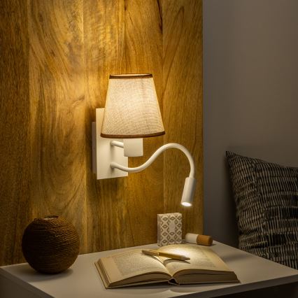 Brilagi - LED Joustava seinävalaisin NUBILA 1xE27/25W/230V + LED/3W valkoinen/ruskea