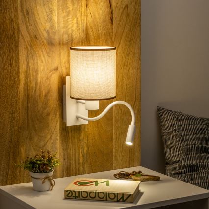 Brilagi - LED Joustava seinävalaisin NUBILA 1xE27/25W/230V + LED/3W valkoinen/ruskea