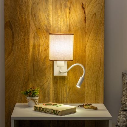 Brilagi - LED Joustava seinävalaisin NUBILA 1xE27/25W/230V + LED/3W valkoinen/ruskea