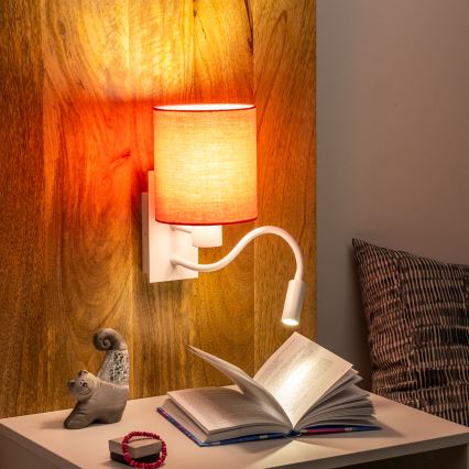 Brilagi - LED Joustava seinävalaisin NUBILA 1xE27/25W/230V + LED/3W valkoinen/vaaleanpunainen