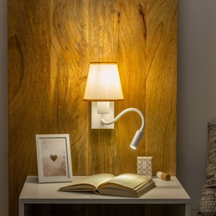 Brilagi - LED Joustava seinävalaisin NUBILA 1xE27/25W/230V + LED/3W valkoinen/vaaleanruskea