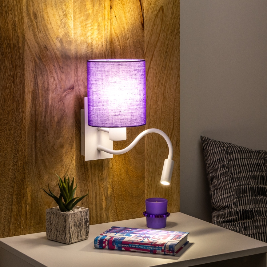 Brilagi - LED Joustava seinävalaisin NUBILA 1xE27/25W/230V + LED/3W valkoinen/violetti