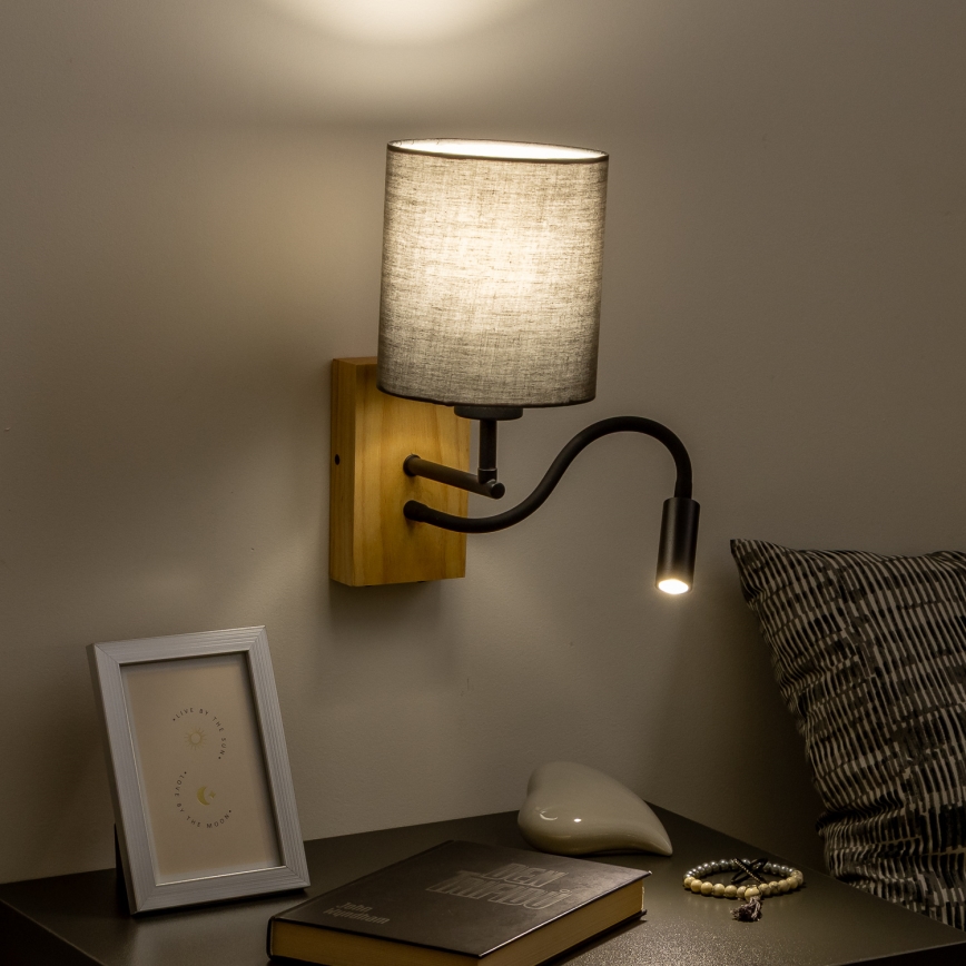 Brilagi - LED Joustava seinävalaisin NUBILA WOOD 1xE27/25W/230V + LED/3W tammi/antrasiitti