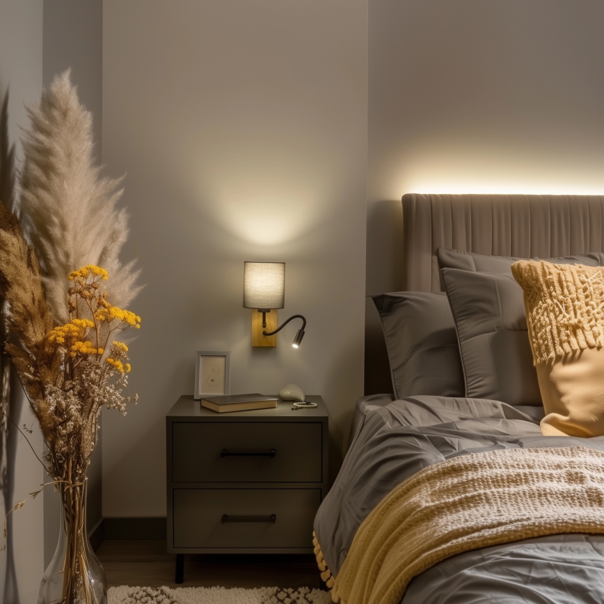 Brilagi - LED Joustava seinävalaisin NUBILA WOOD 1xE27/25W/230V + LED/3W tammi/antrasiitti