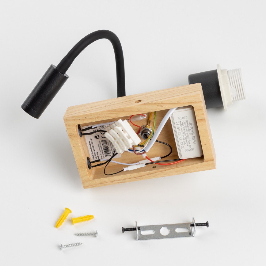 Brilagi - LED Joustava seinävalaisin NUBILA WOOD 1xE27/25W/230V + LED/3W tammi/antrasiitti