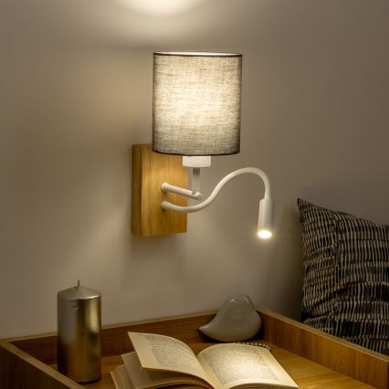 Brilagi - LED Joustava seinävalaisin NUBILA WOOD 1xE27/25W/230V + LED/3W tammi/antrasiitti