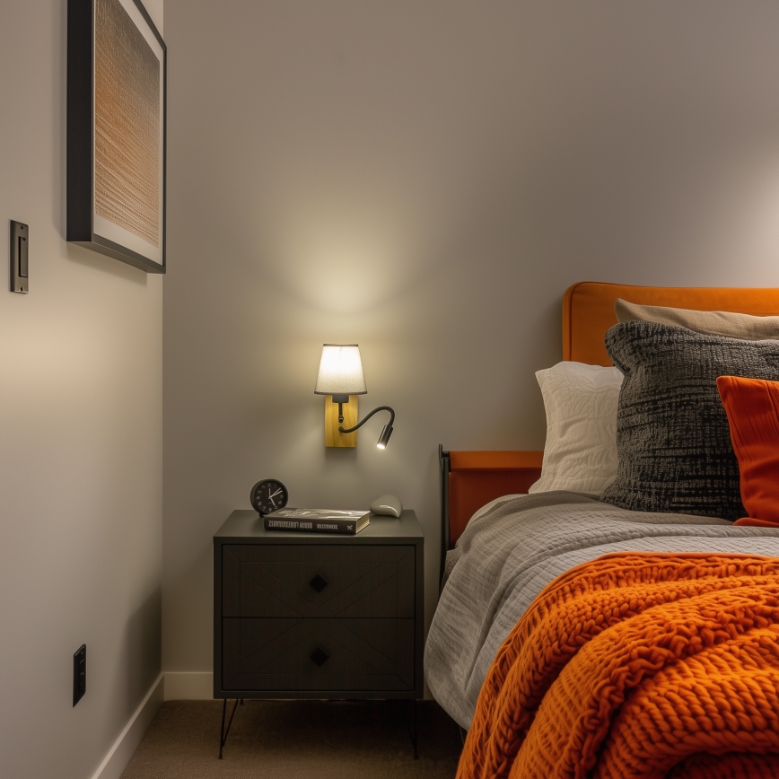 Brilagi - LED Joustava seinävalaisin NUBILA WOOD 1xE27/25W/230V + LED/3W tammi/harmaa