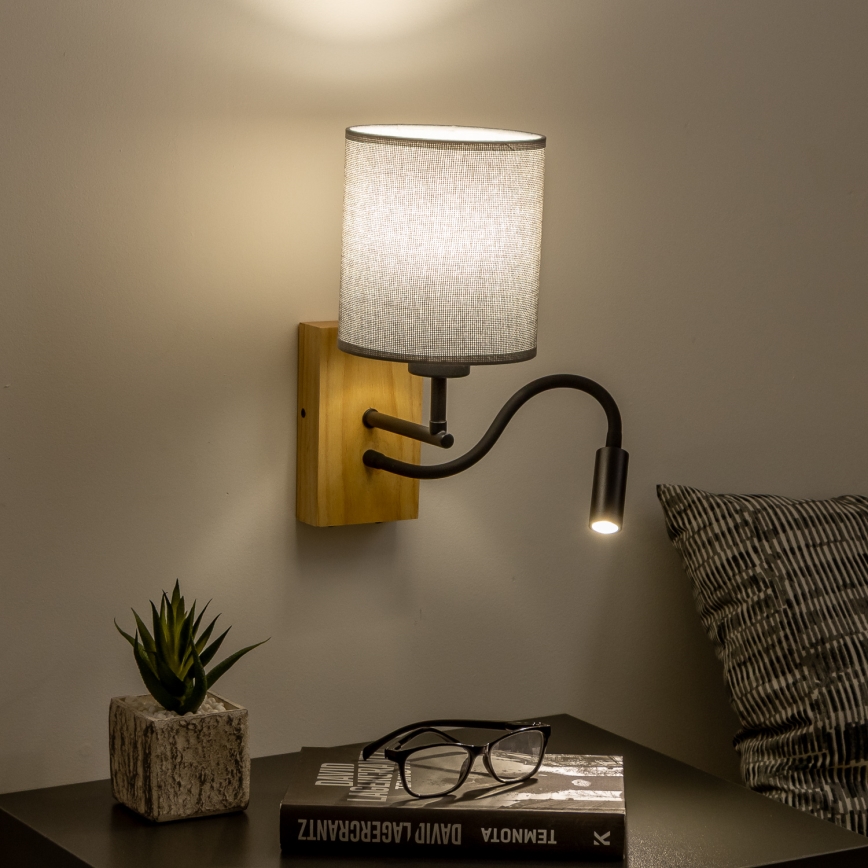 Brilagi - LED Joustava seinävalaisin NUBILA WOOD 1xE27/25W/230V + LED/3W tammi/harmaa