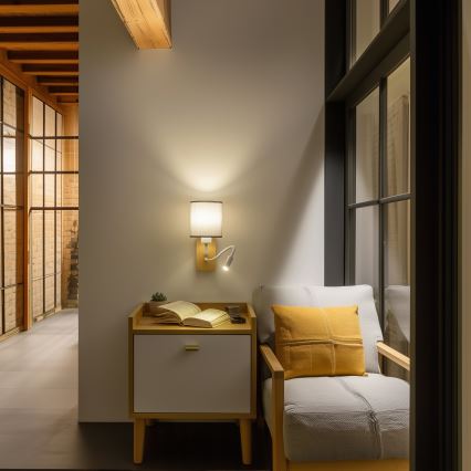 Brilagi - LED Joustava seinävalaisin NUBILA WOOD 1xE27/25W/230V + LED/3W tammi/harmaa