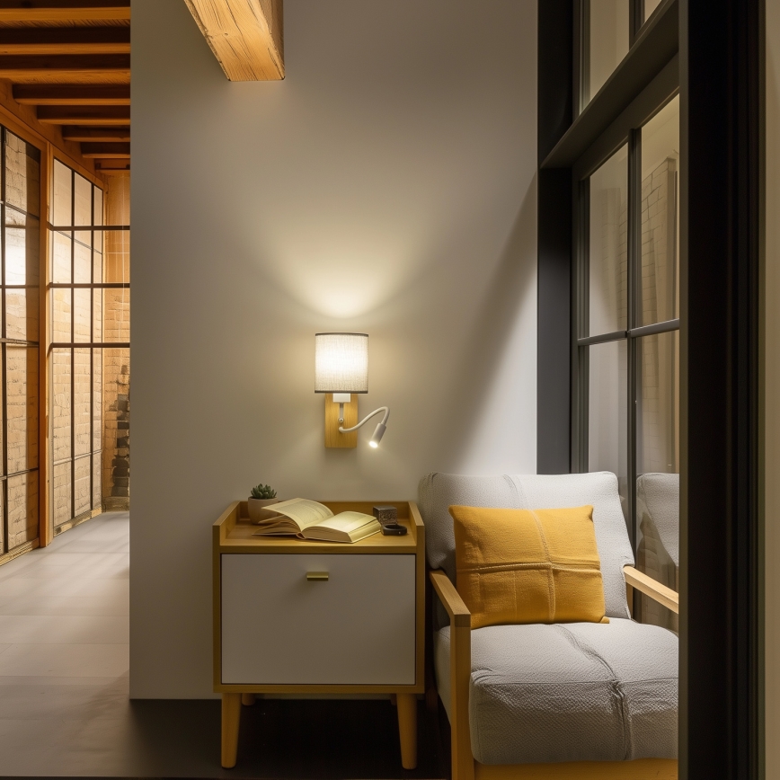 Brilagi - LED Joustava seinävalaisin NUBILA WOOD 1xE27/25W/230V + LED/3W tammi/harmaa