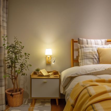 Brilagi - LED Joustava seinävalaisin NUBILA WOOD 1xE27/25W/230V + LED/3W tammi/kerma