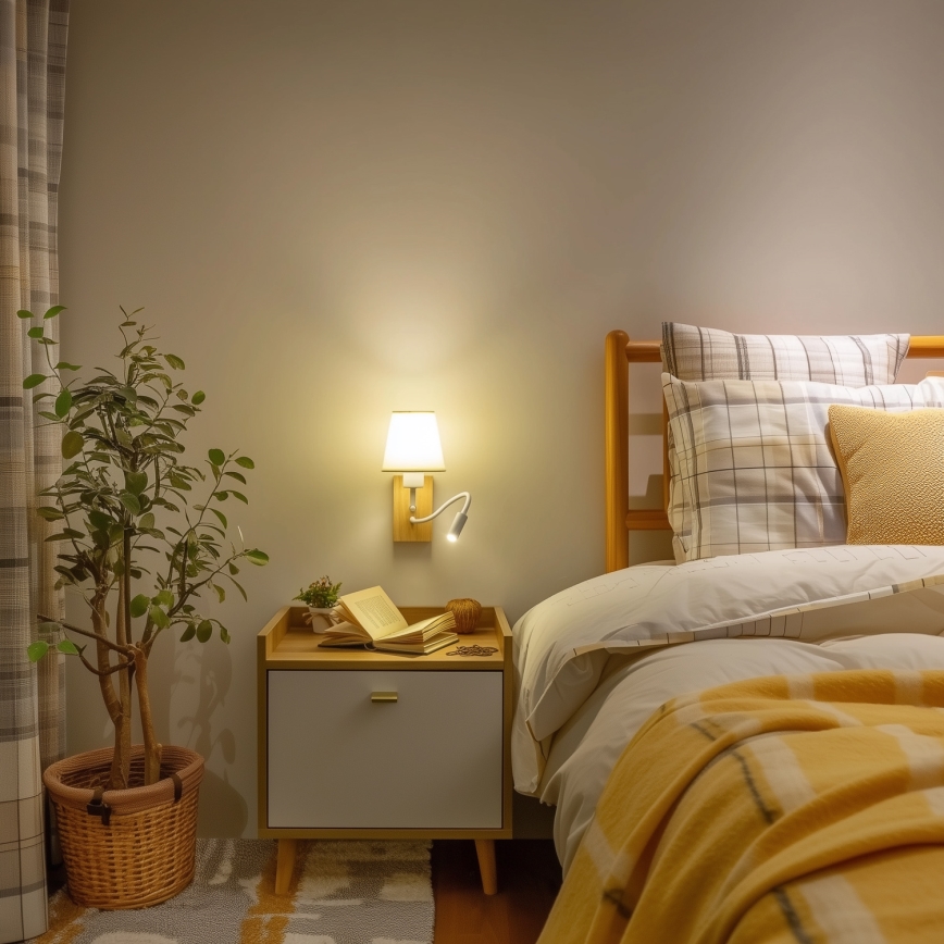 Brilagi - LED Joustava seinävalaisin NUBILA WOOD 1xE27/25W/230V + LED/3W tammi/kerma