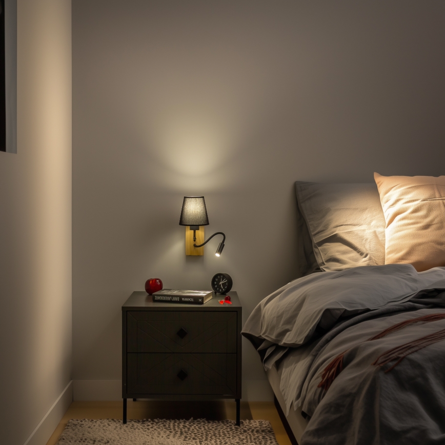 Brilagi - LED Joustava seinävalaisin NUBILA WOOD 1xE27/25W/230V + LED/3W tammi/musta