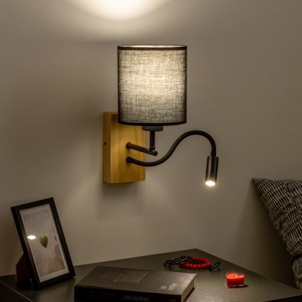 Brilagi - LED Joustava seinävalaisin NUBILA WOOD 1xE27/25W/230V + LED/3W tammi/musta