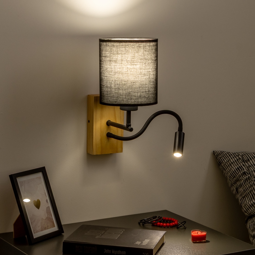 Brilagi - LED Joustava seinävalaisin NUBILA WOOD 1xE27/25W/230V + LED/3W tammi/musta