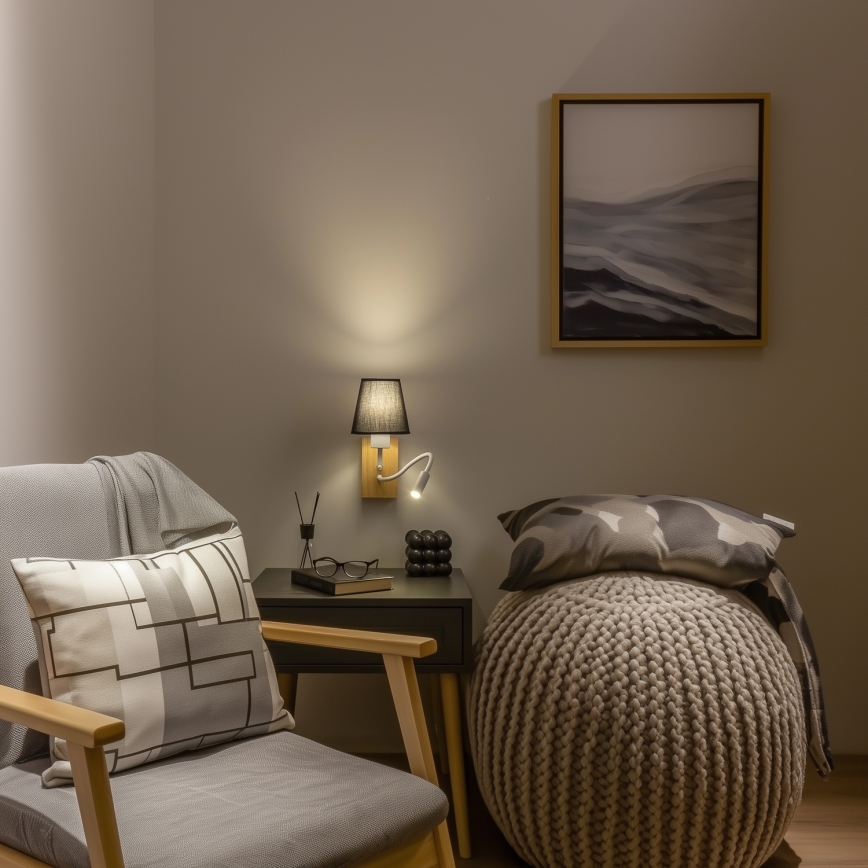 Brilagi - LED Joustava seinävalaisin NUBILA WOOD 1xE27/25W/230V + LED/3W tammi/musta