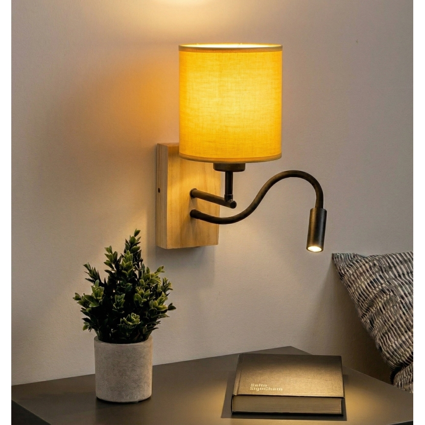 Brilagi - LED-taivutettava seinävalaisin NUBILA WOOD 1xE27/25W/230V + LED/3W tammi/musta/keltainen