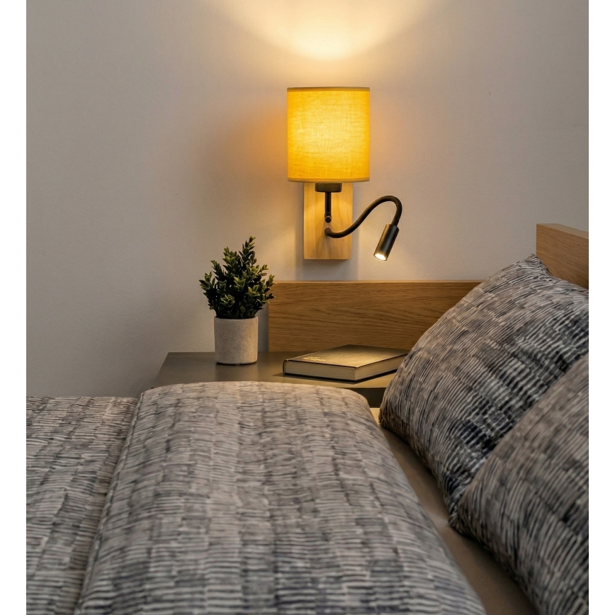 Brilagi - LED-taivutettava seinävalaisin NUBILA WOOD 1xE27/25W/230V + LED/3W tammi/musta/keltainen