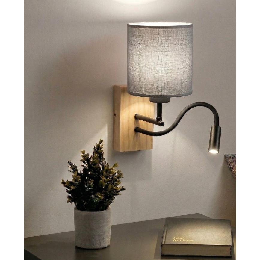 Brilagi - LED-taipuisa seinävalaisin NUBILA WOOD 1xE27/25W/230V + LED/3W tammi/musta/vaaleanharmaa