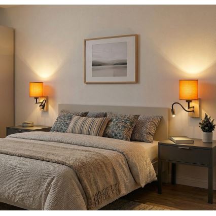 Brilagi - LED-taipuisa seinävalaisin NUBILA WOOD 1xE27/25W/230V + LED/3W tammi/musta/vaaleanharmaa