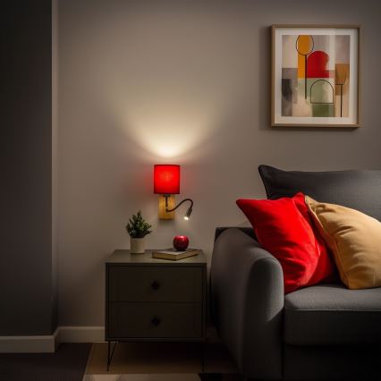 Brilagi - LED Joustava seinävalaisin NUBILA WOOD 1xE27/25W/230V + LED/3W tammi/Pompeilainen punainen
