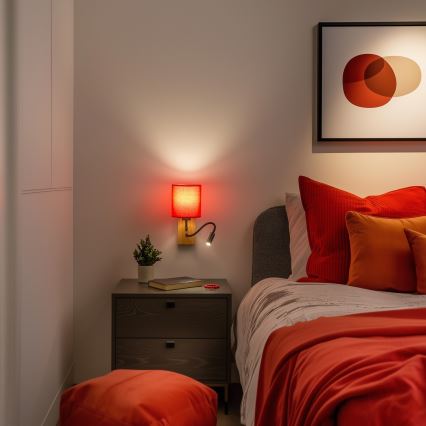 Brilagi - LED Joustava seinävalaisin NUBILA WOOD 1xE27/25W/230V + LED/3W tammi/punainen