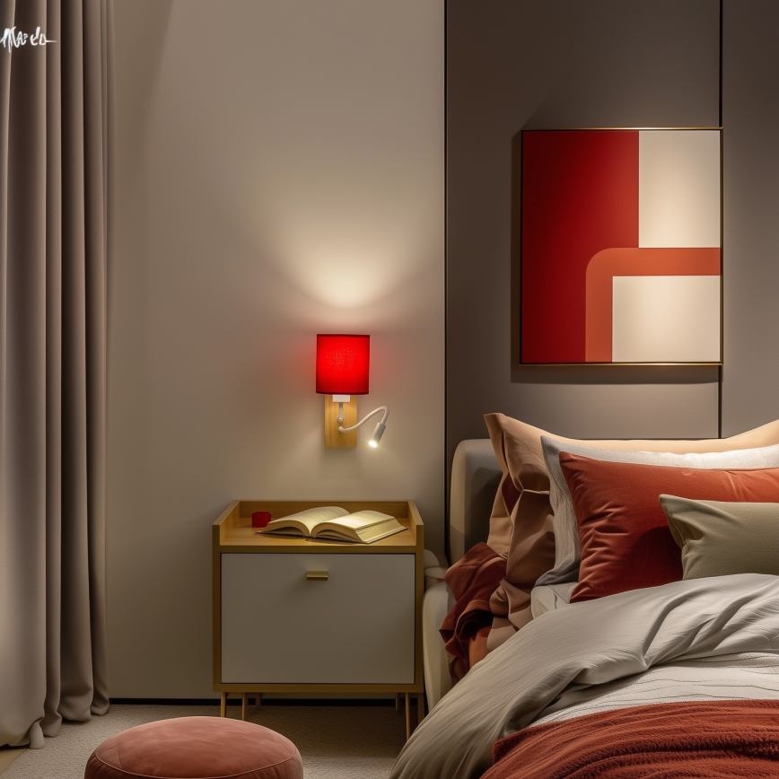 Brilagi - LED Joustava seinävalaisin NUBILA WOOD 1xE27/25W/230V + LED/3W tammi/punainen