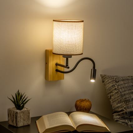 Brilagi - LED Joustava seinävalaisin NUBILA WOOD 1xE27/25W/230V + LED/3W tammi/ruskea