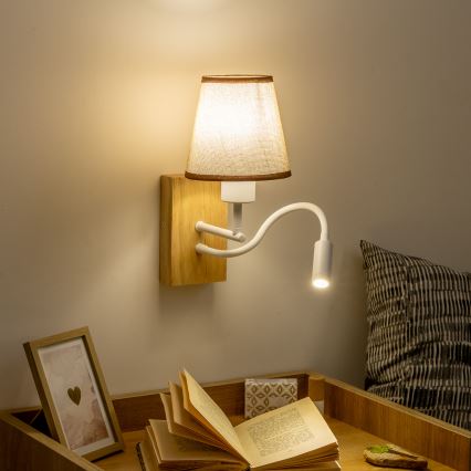 Brilagi - LED Joustava seinävalaisin NUBILA WOOD 1xE27/25W/230V + LED/3W tammi/ruskea