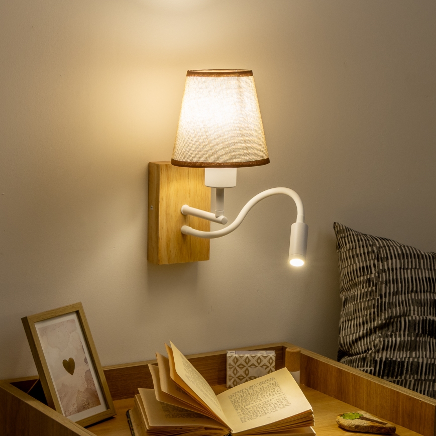 Brilagi - LED Joustava seinävalaisin NUBILA WOOD 1xE27/25W/230V + LED/3W tammi/ruskea