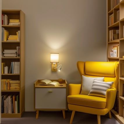 Brilagi - LED Joustava seinävalaisin NUBILA WOOD 1xE27/25W/230V + LED/3W tammi/ruskea