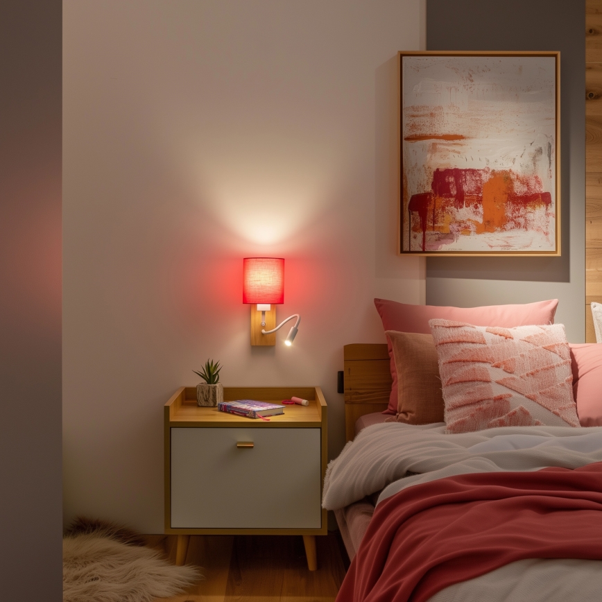 Brilagi - LED Joustava seinävalaisin NUBILA WOOD 1xE27/25W/230V + LED/3W tammi/vaaleanpunainen