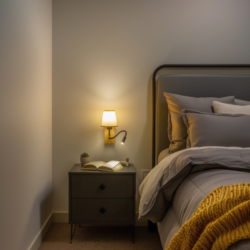 Brilagi - LED Joustava seinävalaisin NUBILA WOOD 1xE27/25W/230V + LED/3W tammi/vaaleanruskea