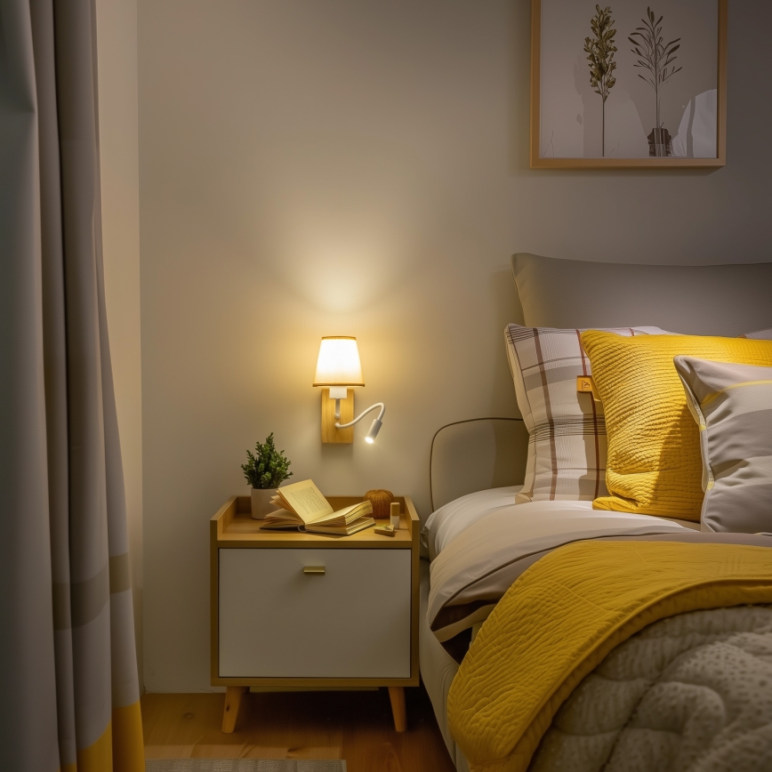 Brilagi - LED Joustava seinävalaisin NUBILA WOOD 1xE27/25W/230V + LED/3W tammi/vaaleanruskea