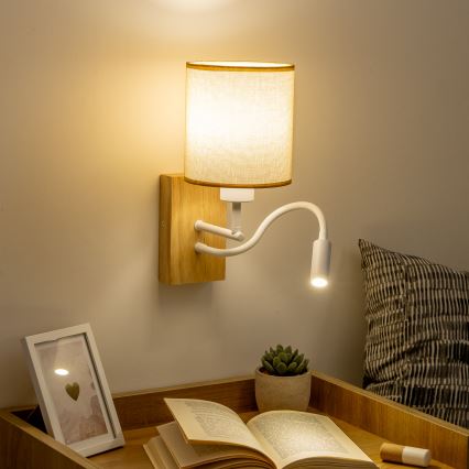 Brilagi - LED Joustava seinävalaisin NUBILA WOOD 1xE27/25W/230V + LED/3W tammi/vaaleanruskea