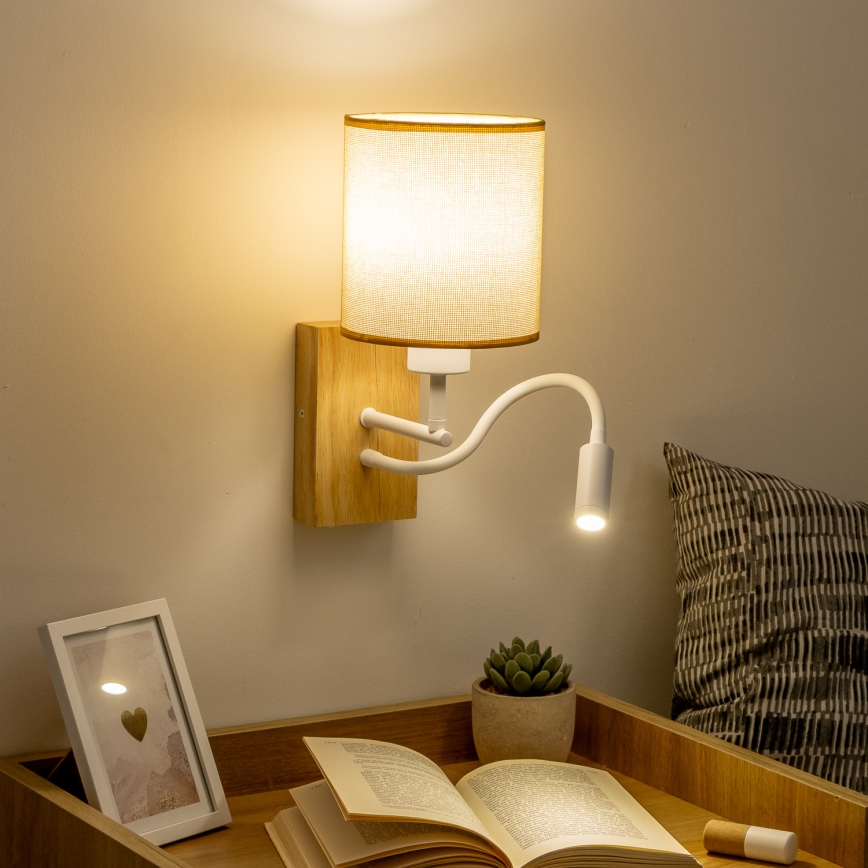 Brilagi - LED Joustava seinävalaisin NUBILA WOOD 1xE27/25W/230V + LED/3W tammi/vaaleanruskea