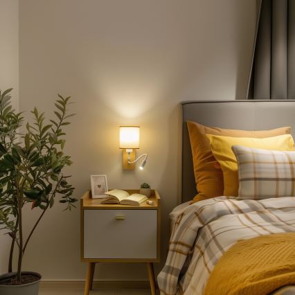 Brilagi - LED Joustava seinävalaisin NUBILA WOOD 1xE27/25W/230V + LED/3W tammi/vaaleanruskea