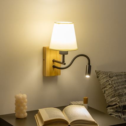 Brilagi - LED Joustava seinävalaisin NUBILA WOOD 1xE27/25W/230V + LED/3W tammi/valkoinen