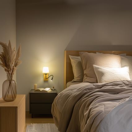 Brilagi - LED Joustava seinävalaisin NUBILA WOOD 1xE27/25W/230V + LED/3W tammi/valkoinen