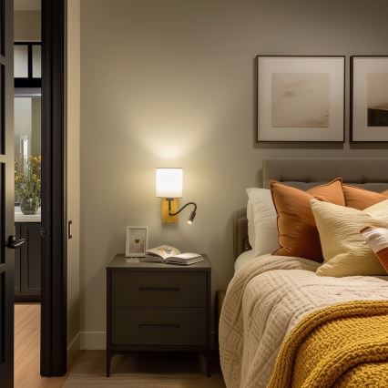 Brilagi - LED Joustava seinävalaisin NUBILA WOOD 1xE27/25W/230V + LED/3W tammi/valkoinen