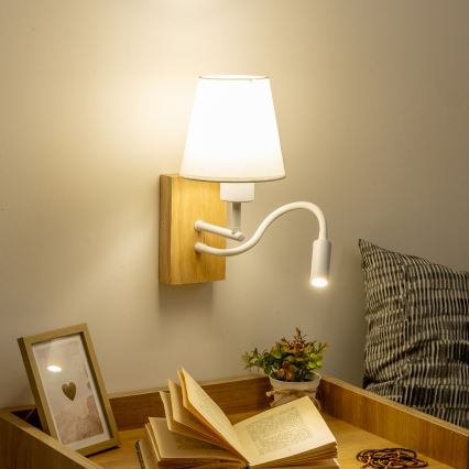 Brilagi - LED Joustava seinävalaisin NUBILA WOOD 1xE27/25W/230V + LED/3W tammi/valkoinen