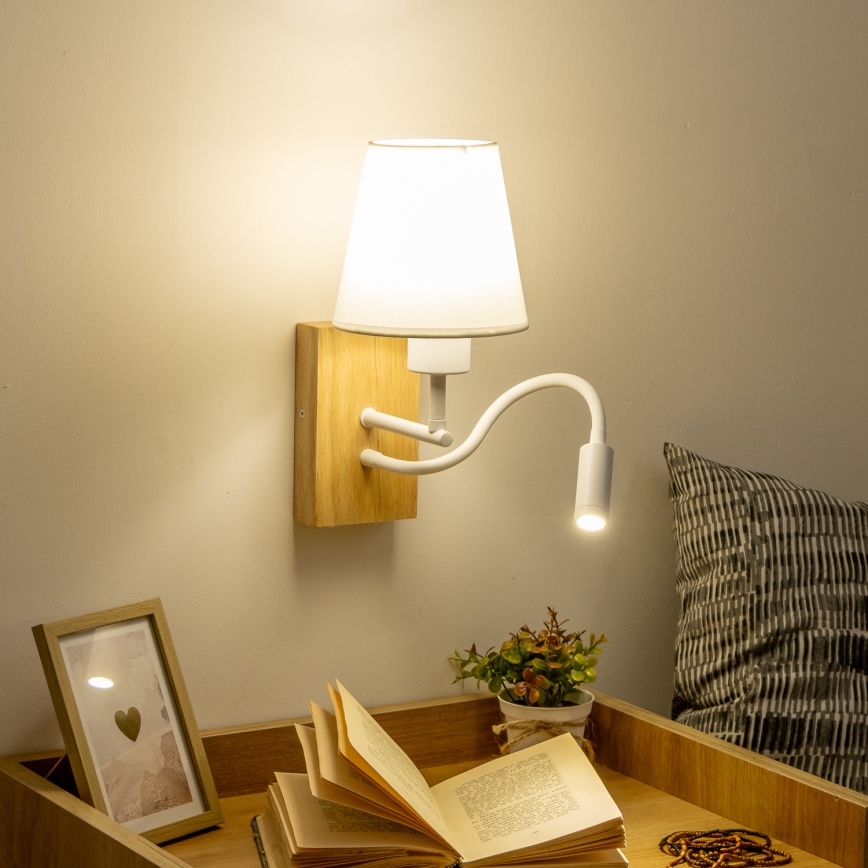 Brilagi - LED Joustava seinävalaisin NUBILA WOOD 1xE27/25W/230V + LED/3W tammi/valkoinen