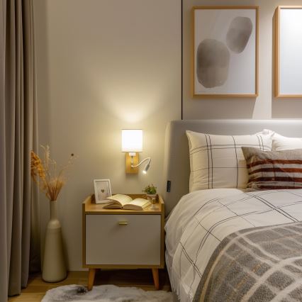 Brilagi - LED Joustava seinävalaisin NUBILA WOOD 1xE27/25W/230V + LED/3W tammi/valkoinen