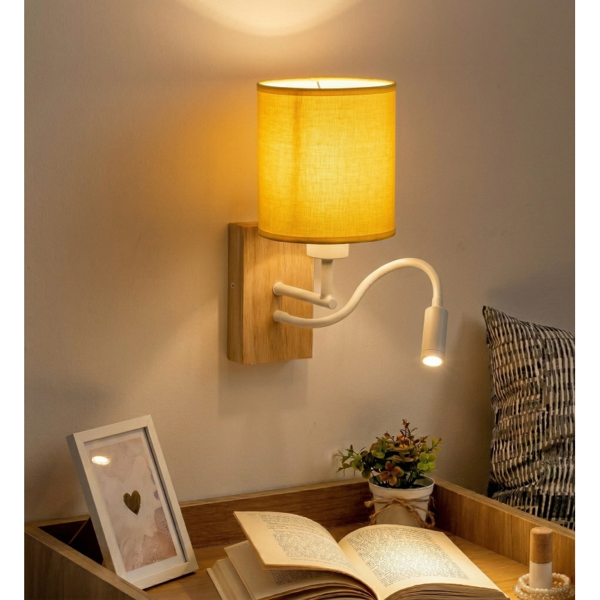Brilagi - joustava LED-seinälamppu NUBILA WOOD 1xE27/25W/230V + LED/3W tammi/valkoinen/keltainen