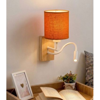 Brilagi - LED-säädettävä seinävalaisin NUBILA WOOD 1xE27/25W/230V + LED/3W tammi/valkoinen/oranssi