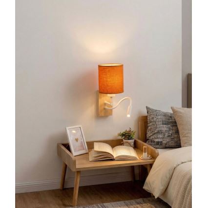 Brilagi - LED-säädettävä seinävalaisin NUBILA WOOD 1xE27/25W/230V + LED/3W tammi/valkoinen/oranssi